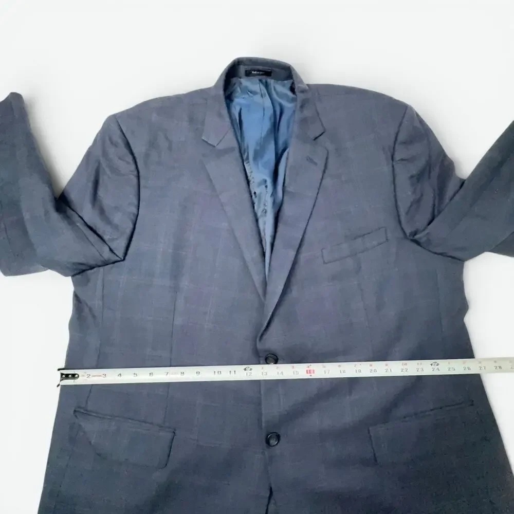 Joseph Feiss Gold Blazer Mens 54R Blue Windowpane Plaid Wool Suit Jacket